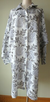 FLAX Designs LINEN Dress  Shirtdress   L    NWT  Linen Duster PEWTER FLORAL