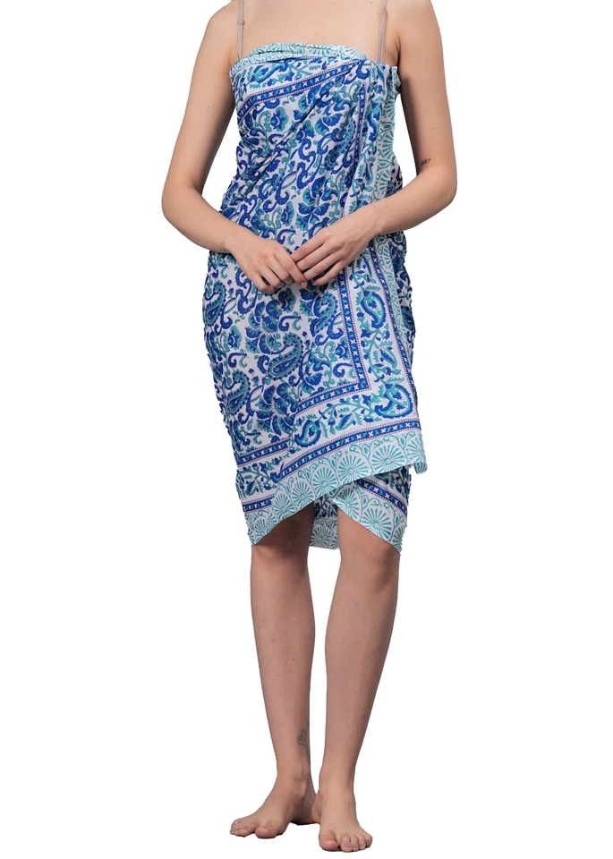 Novo Biquíni Pareo Feminino Sarong Algodão Cobertura Bloco de Mão Estampa Hippie Beach Wear - Imagem 3 de 4