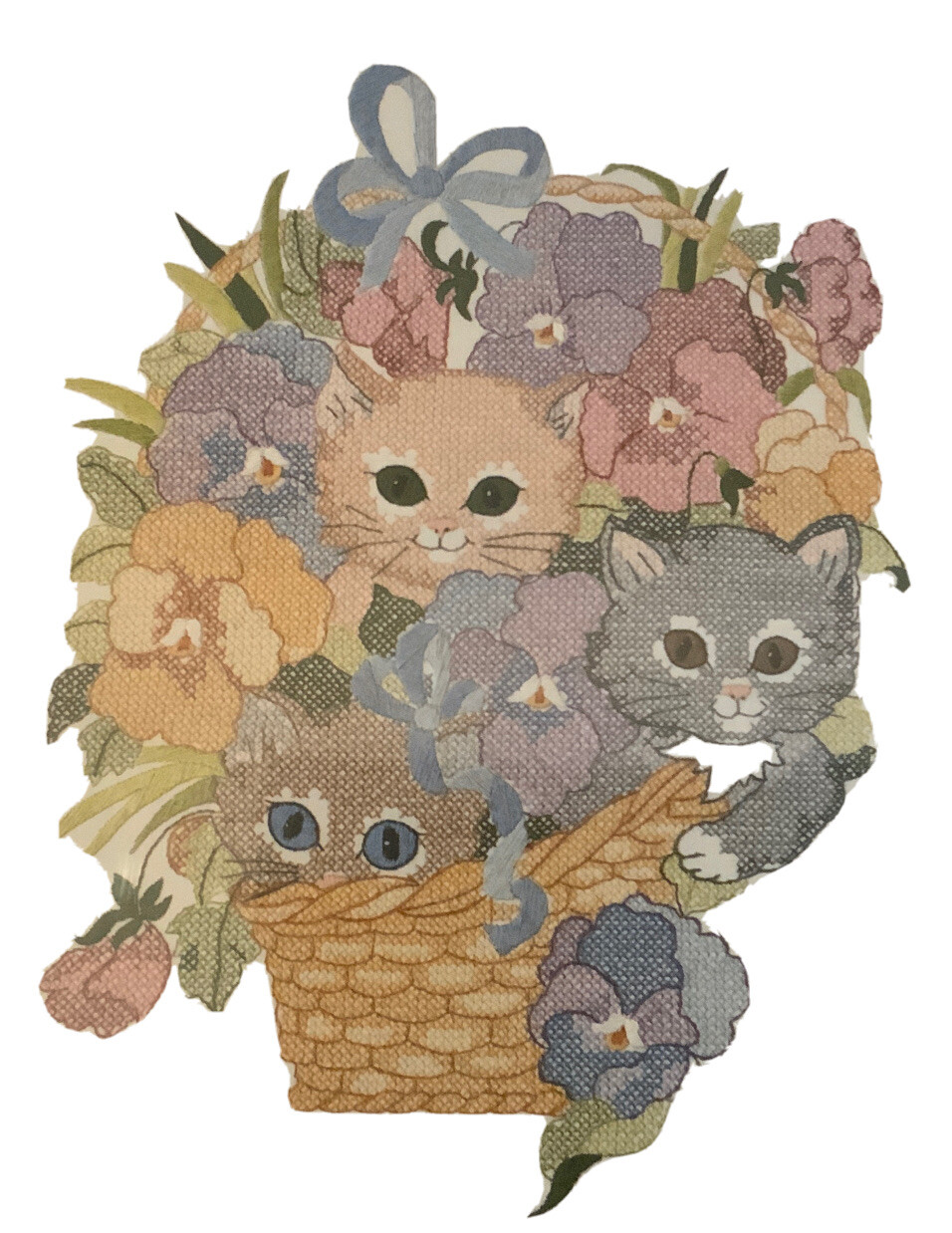 Golden Bee Stamped Cross Stitch Kit CATS IN FLOWER BASKET 14” X 18”