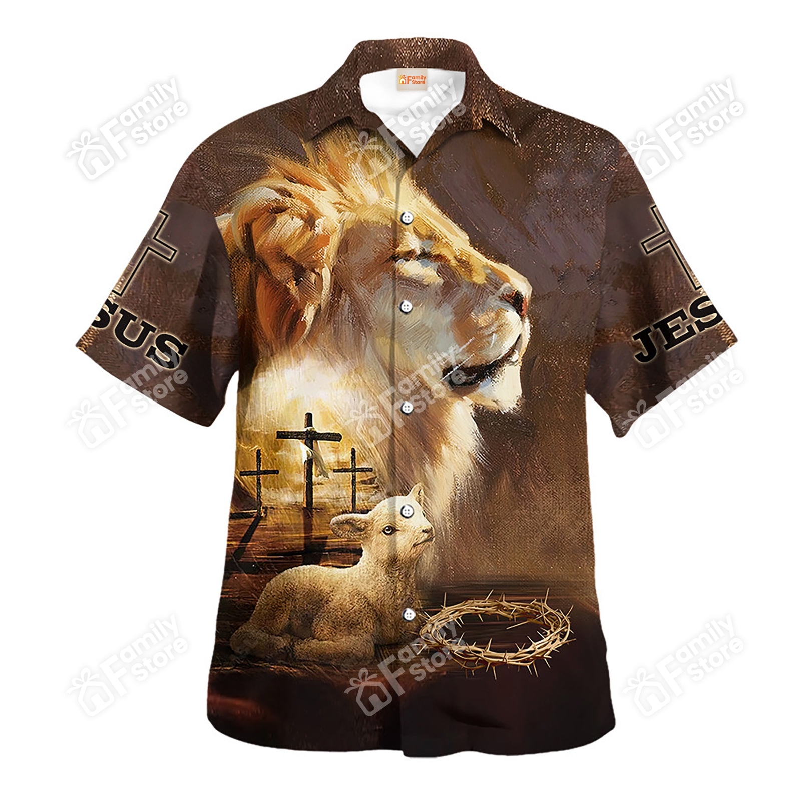 Lion and Goat Tropical Hawaiian Shirt for Men US Size Summer Casual Beach Style Aloha Shirt