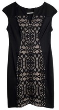 Connected Women's Petite 4P Lace Dress Embroidered Black Beige Nude Stretch