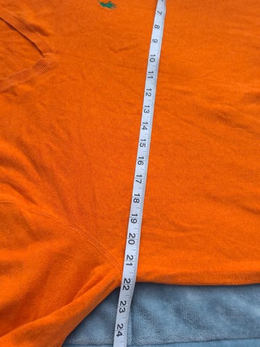 Polo Ralph Lauren Sweater Mens Size L Soft Orange Pullover V-Neck Green Logo - Picture 8 of 12