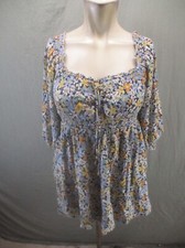 American Eagle Size XS Womens Cotton Ruched Waist Puffed Sleeve Short Dress 061