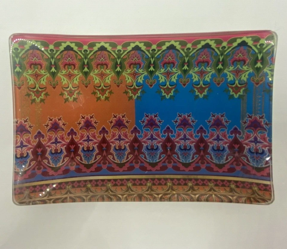 Michel Design Works Glass Painted Vanity Tray Trinket Aztec Southwest 5.5 3.5” - Image 3 of 4