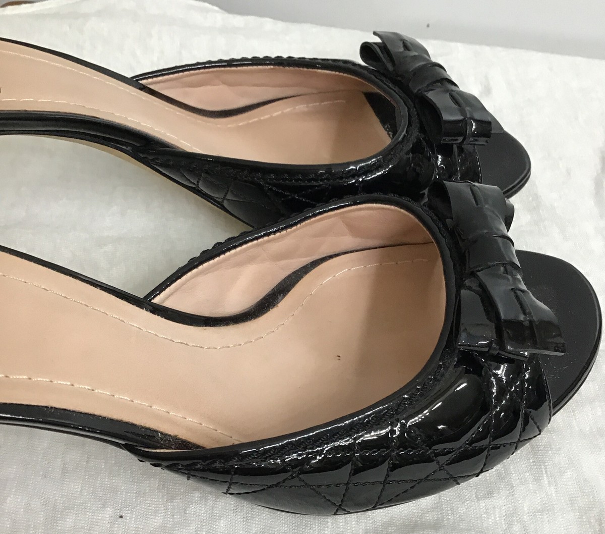 Christian Dior Slide Black Patent Leather Open Toe Bow Top Heel