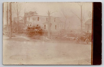 RPPC Cyclone Destruction Tornado Demolished Homes Trees Antique Car Postcard M41