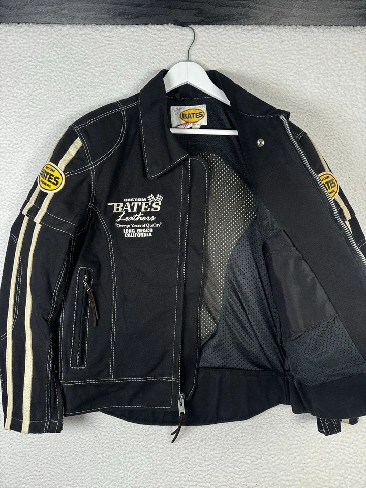 Chaqueta de motocicleta BATES California negra de lona de algodón ventilada/acolchada talla M Foto 3 de 4