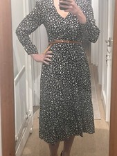 Nobodys Child Izzy Ditsy Fruits Print Midi Dress black white size 10 ruffle boho