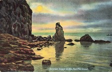 Pacific Ocean Sunrise Scene Rocks Vintage Postcard