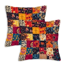 Printed Patchwork Inspired Throw Pillow Covers 18x18 Set of 2 | Floral Quilt ...
