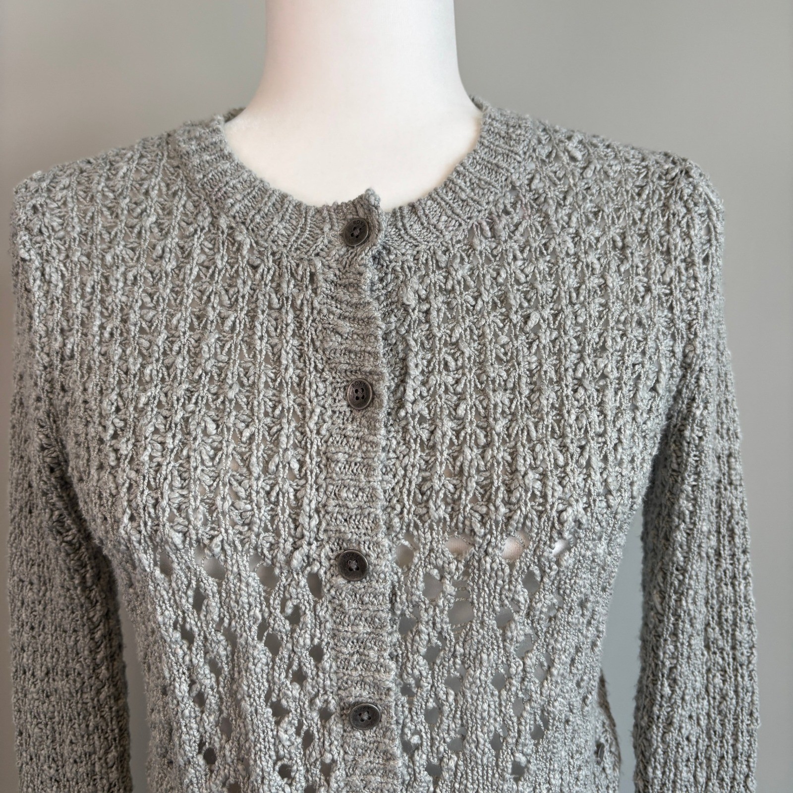 Roxy Open Knit Cardigan Button Front Cottagecore … - image 3