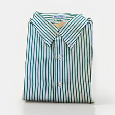 Paul Fredrick Cotton Broadcloth Green Striped Collar Shirt 16/36 Made in USA