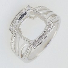 Sterling Silver Semi Mount Ring Setting Cushion 12x12mm White Topaz Accent Ring