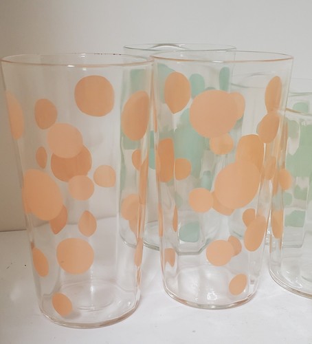 Vintage Polka Dot Drink Glass Set Ribbed Fred Press Style 17 Pce - Picture 3 of 19