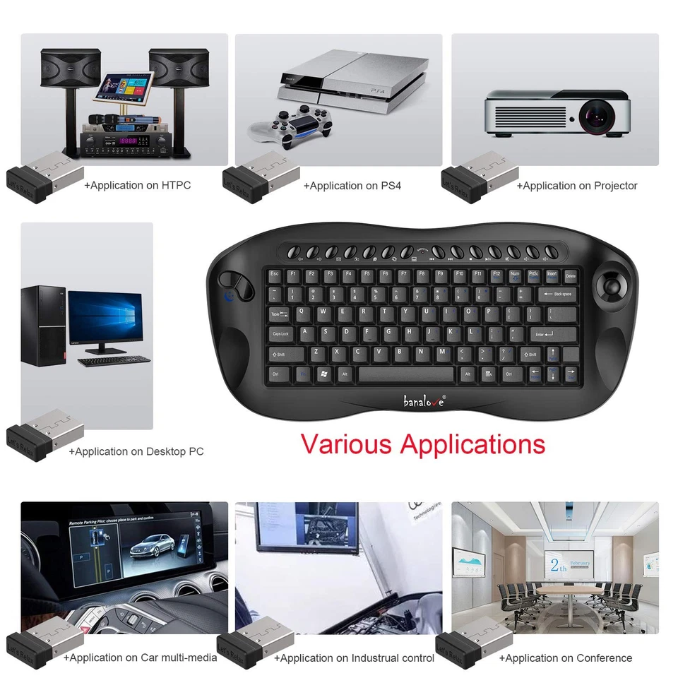 Banalove 2.4GHz Wireless Mini Portable Keyboard with Built-in Trackball Mouse... - Image 4 of 4