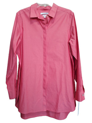 Foxcroft Heritage Non-Iron Shaped Peach Pink Button-Up Tunic Size 16 NWT