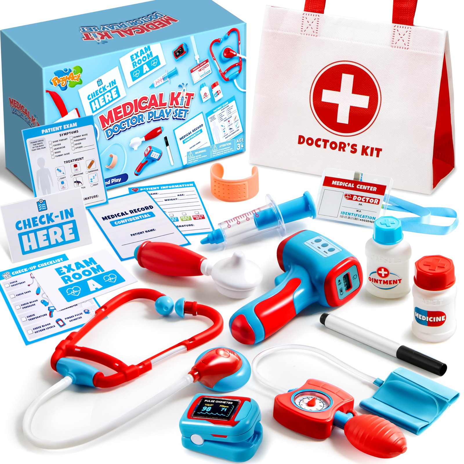 Play-Act Kids Doctor Kit, 16-Piece Medical Kit with Bag, Doc