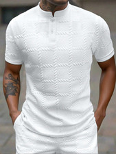 Camisas de Hilo Para Hombres Camiseta Polo Blanca Manga Corta Elegante Casual