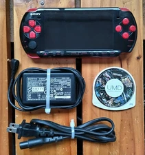 Sony PSP 3000 Red Black Console Charger Japan Tested PlayStation Portable