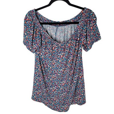 Lane Bryant Womens Sz 10 Multicolor Geometric Short Sleeve Blouse