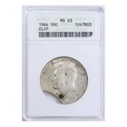 1964 Kennedy Half Dollar ANACS MS63 Clipped Planchet Mint Error