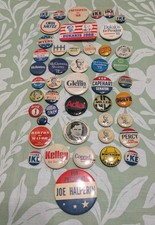 44 Vintage Political Campaign Pinback Buttons Mixed Lot Assorted Sizes
