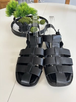 M&S Collection Black Leather Gladiator Sandals Size 6.5 Wide Fit - Image 1 of 4