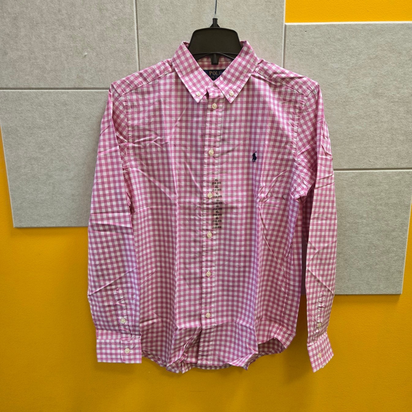 Polo Ralph Lauren Gingham Cotton Poplin Shirt Pink Striped Kids size XL(18-20)