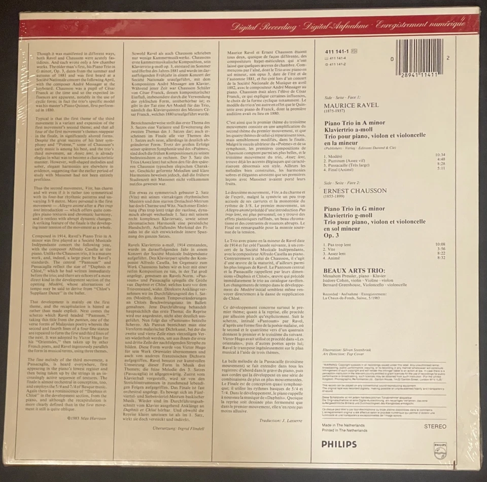 sealed BEAUX ARTS TRIO Ravel Chausson Piano Trios Klaviertrios PHILIPS 411 141-1 - Image 2 of 2