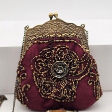 Victorian Style Floral Embroidered Tapestry Evening Bag with Brass Chain  Clasp