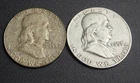 LOT OF 2 - 1953 S & D 50C BEN FRANKLIN SILVER HALF DOLLARS - 90% SILVER AS SHOWN