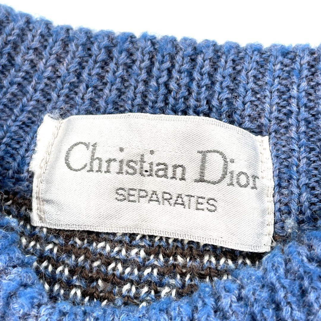 Christian Dior All-over Print Wool Knit Sweater Blue Men's
