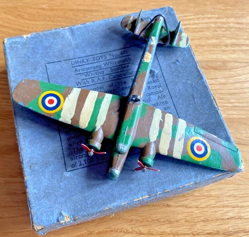 Vintage Dinky Toys No. 62t. Armstrong Whitworth 'Whitley' Bomber Boxed 1940s