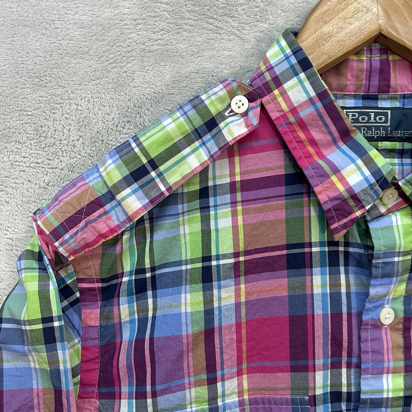 Vtg Polo Ralph Lauren Military Style Long Sleeve Button Shirt Men's Large Plaid. thumbnail 4