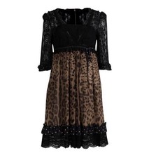 Authentic Dolce & Gabbana Leopard Print Dress Lace Linen Cotton Italy . Size 40