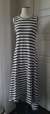 J Crew Striped Dress Sleeveless Navy & White Cotton High Low Maxi Size Small S
