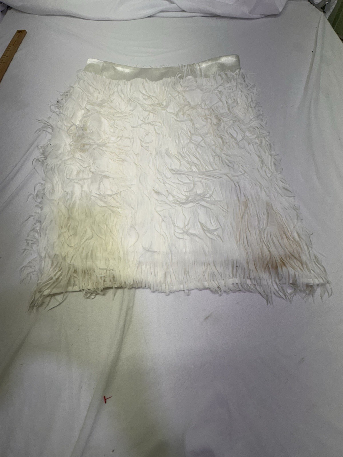 New York & Company White Cream Satin Fringe Skirt sz 4 Western Y2K Equestrian