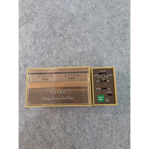 Vintage Day & Night Energy Saving Heat Pump Analog Thermostat Gold Retro HVAC