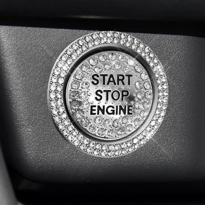 Bling Car Push Start Button Covers, Sparkling Rhinestone Switch Knob White