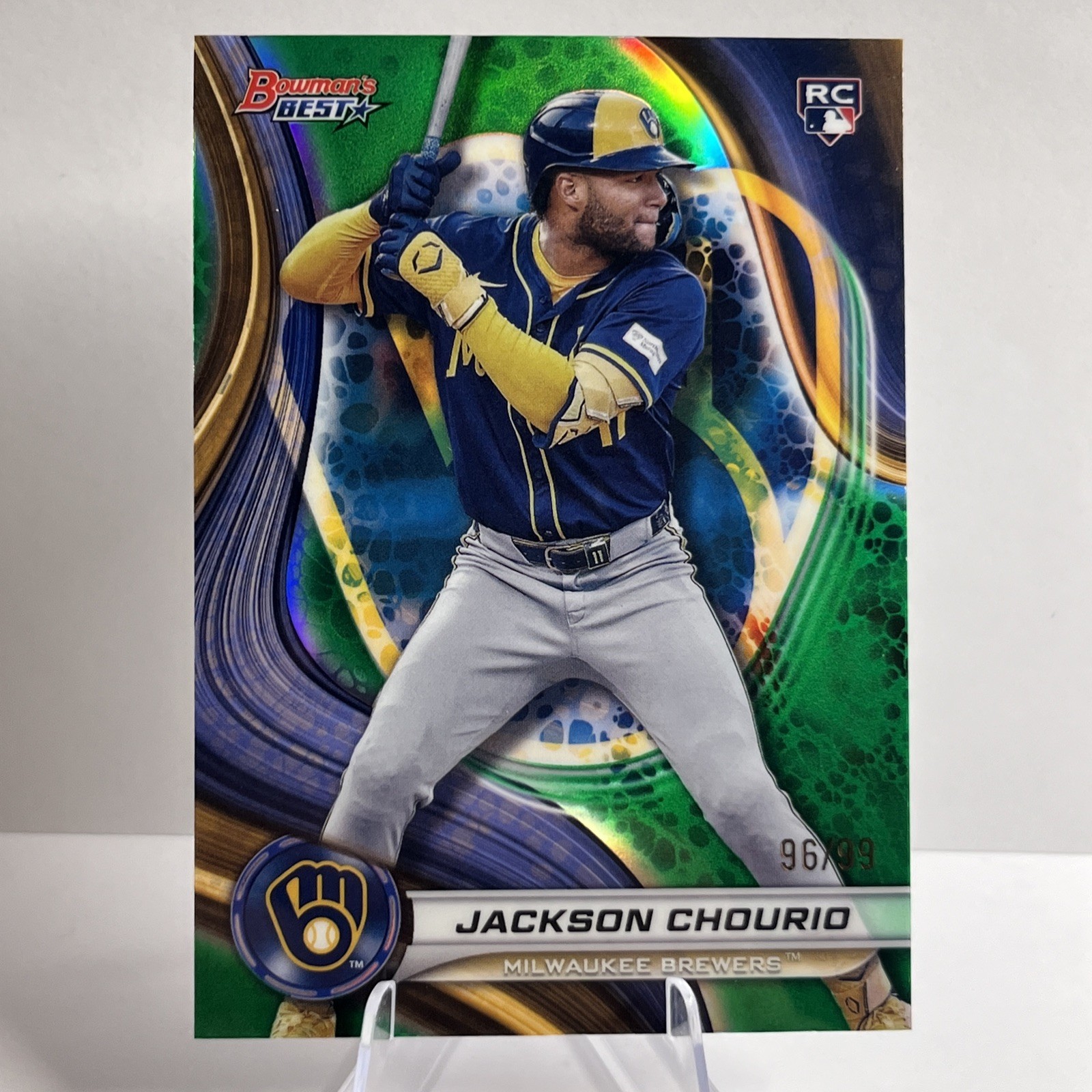 2024 Bowman’s Best Jackson Chourio Green Refractor RC /99 Rookie #38 Brewers