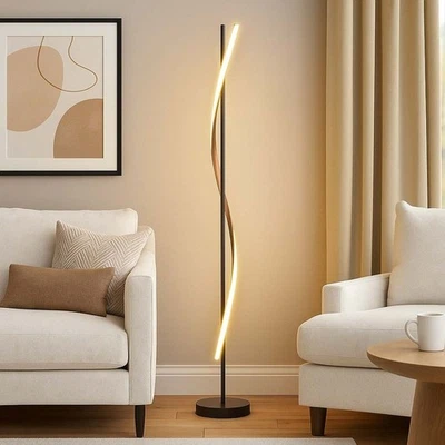 Lampadaire De Salon En Bois Noir Métal LED H 150,7 Cm - Photo 1/4