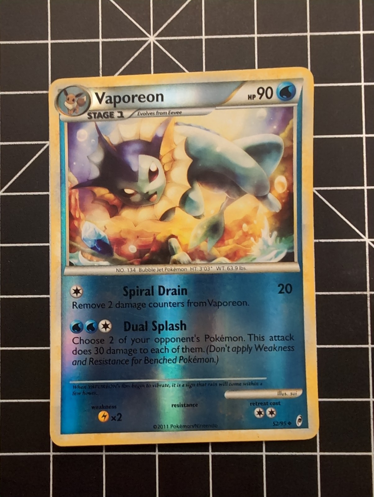 Vaporeon 52/95 - Call of Legends - Rare Reverse Holo LP Pokemon Card, 2011