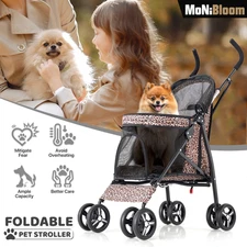 Pet Stroller Portable Travel Carrier Storage Skylight Basket Foldable 4 Wheels