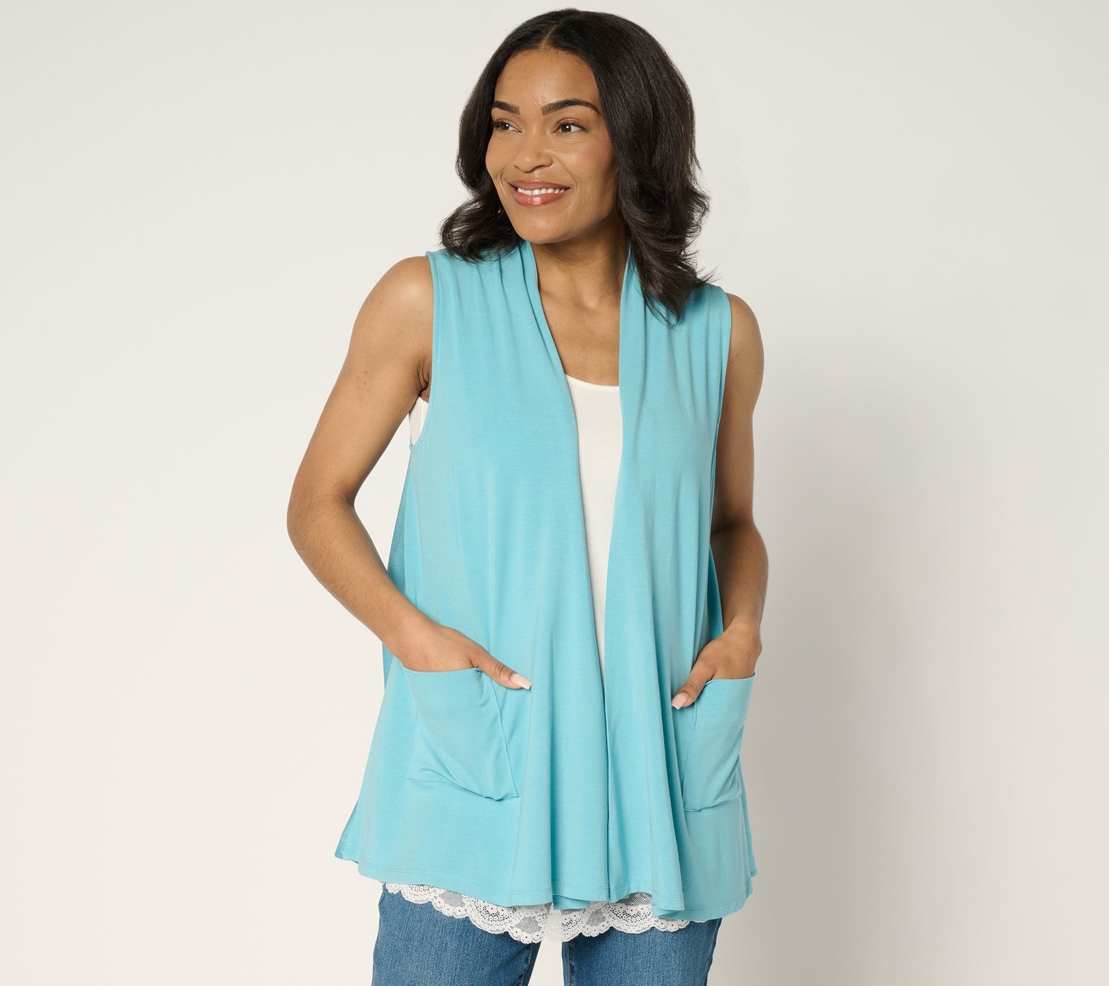 LOGO by Lori Goldstein Women's Plus Sz Jacket 3X Rayon 230 and Blue A693395