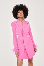Nasty Gal Hot Pink Blazer Mini Dress Size 4 Feather Trim 90s Glam Retro