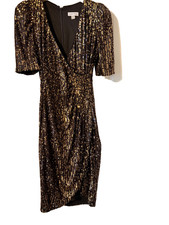 Calvin Klein Black Gold Sequin Cocktail Dress Size 4 Holiday Party New Year s Ev