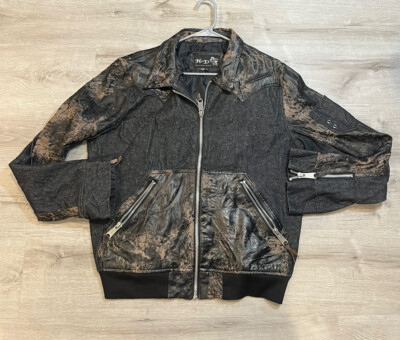 H & D Classic Leather Collection Leather Denim Black Bomber Jacket Sz XL