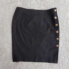 Lauren Ralph Lauren Wmn's Black Pencil Skirt Sz 8 Gold Buttons Stretch Nautical