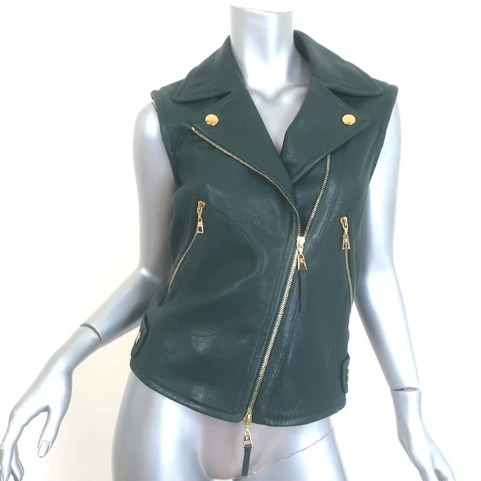 Louis Vuitton Convertible Biker Jacket Vest Emerald Leather Size 36 - Image 2 of 4