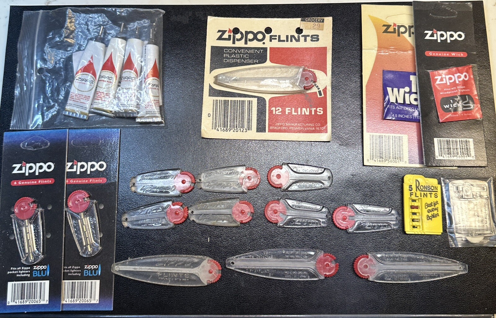 LOT OF  VARIOUS ZIPPO FLINT , FLUID AND WICKS